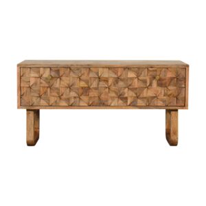 Solid Mango Wood Oak Finish Pineapple Pattern Bench with 'U' Shaped Legs