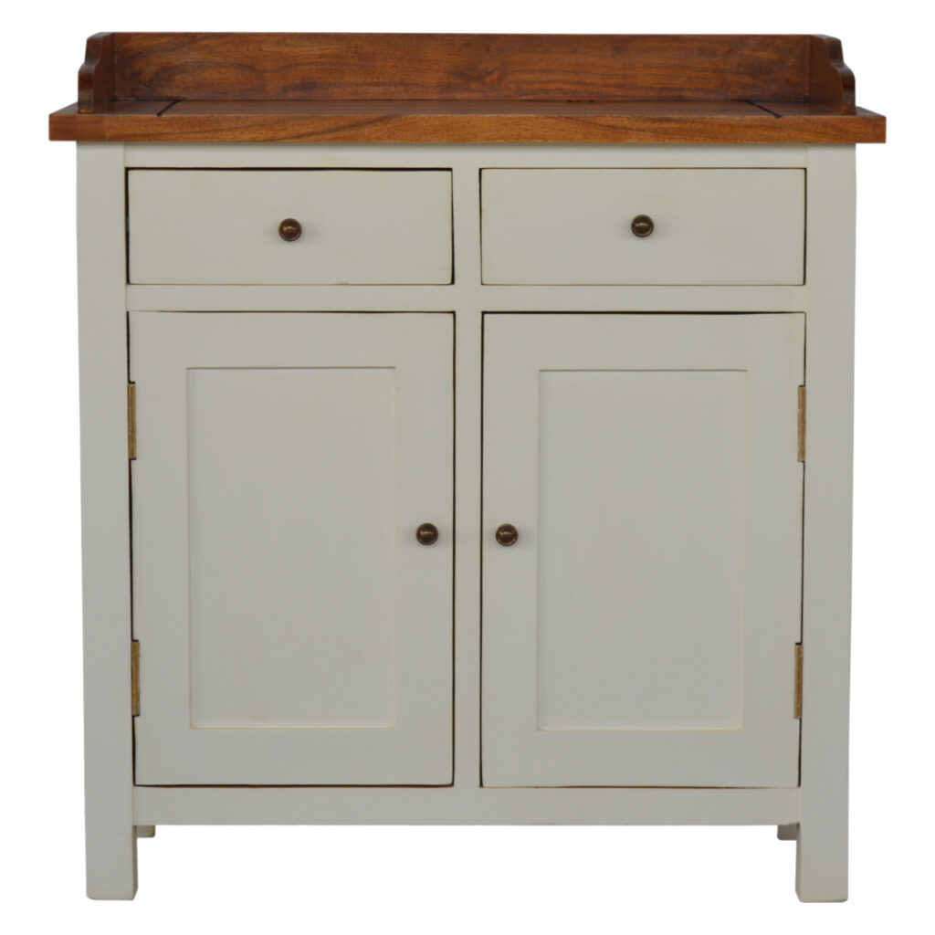 Solid Mango Wood Honey Finished Top 2 Drawers 2 Doors Country Two Tone Kitchen Cabinet
