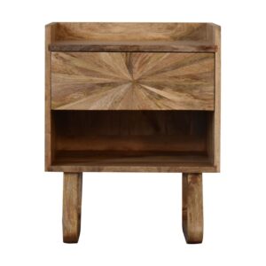 Solid Mango Wood Oak Finished 1 Drawer 1 Slot U-Shaped Legs Sunrise Bedside