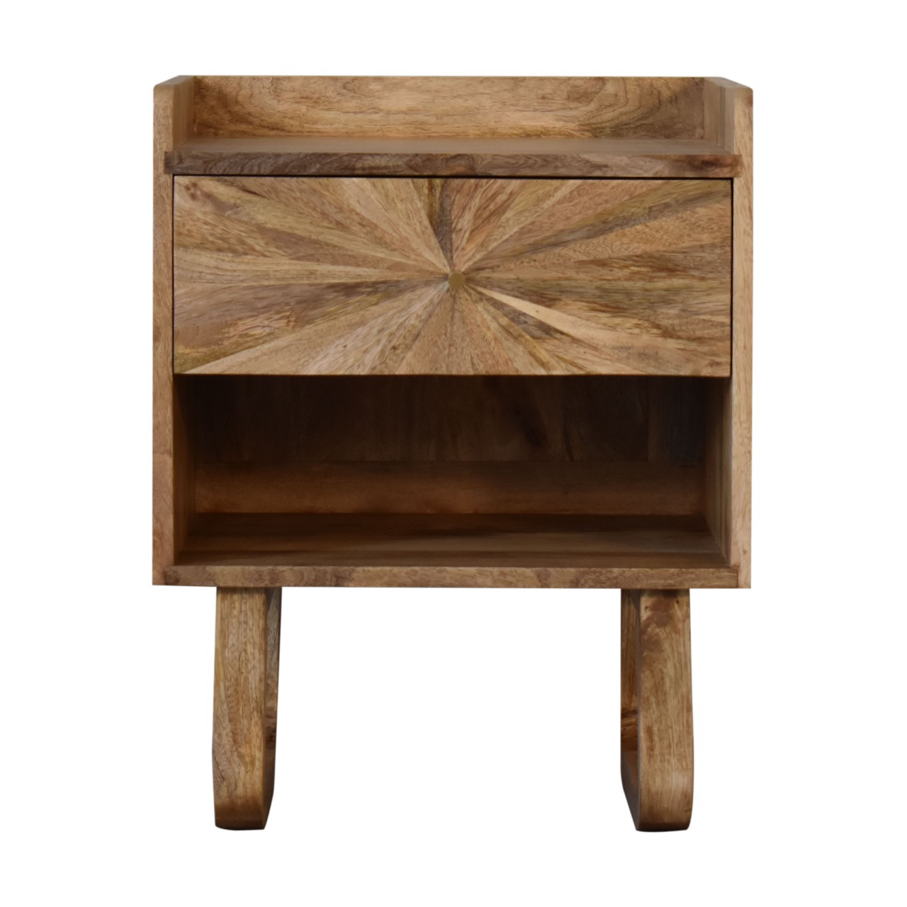 Solid Mango Wood Oak Finished 1 Drawer 1 Slot U-Shaped Legs Sunrise Bedside
