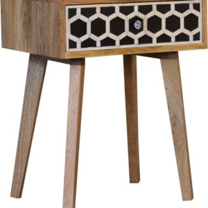 Solid Mango Wood Oak Finished Bone Inlay Tapered Bedside