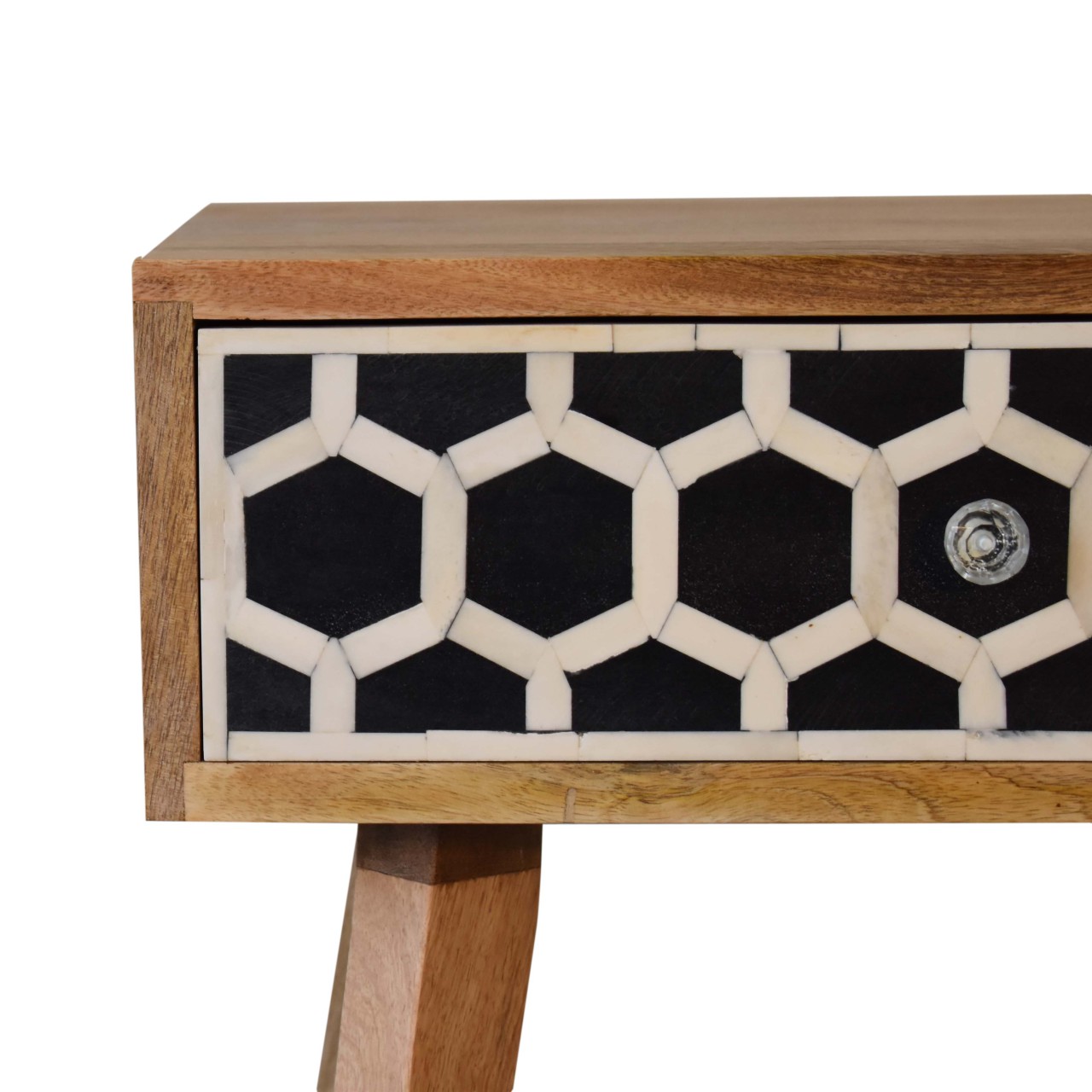 Solid Mango Wood Oak Finished Bone Inlay Tapered Bedside - Image 5