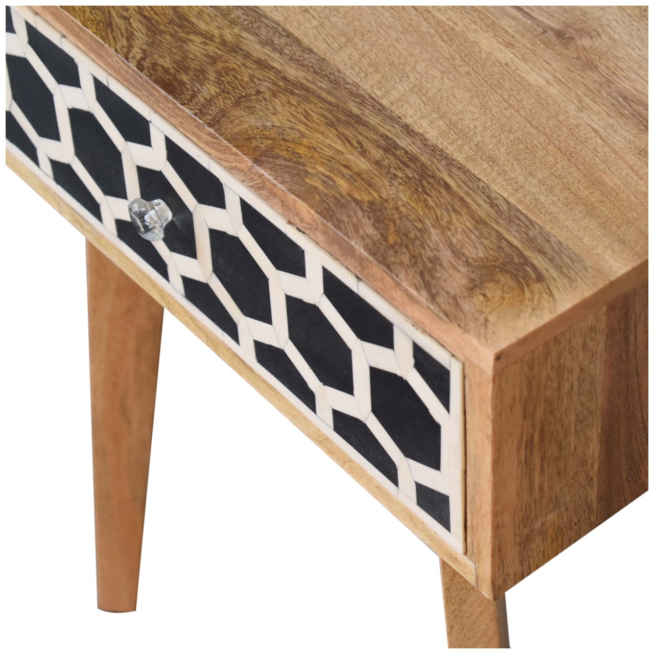 Solid Mango Wood Oak Finished Bone Inlay Tapered Bedside - Image 6