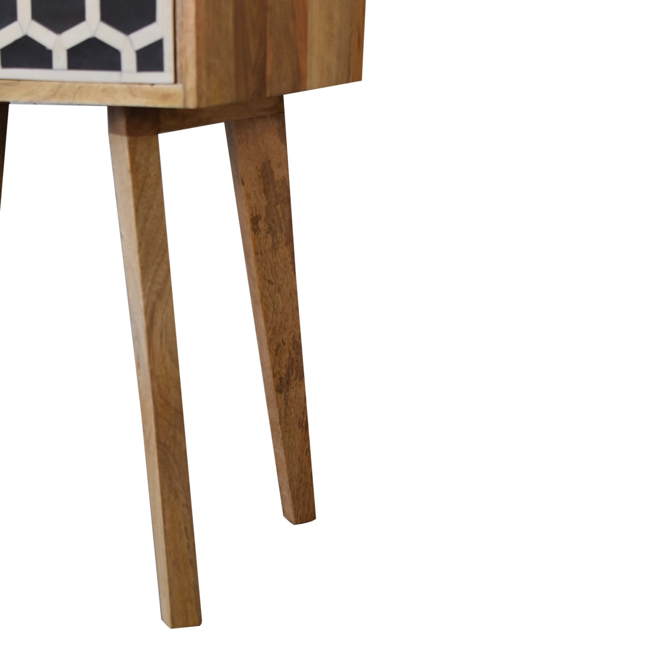 Solid Mango Wood Oak Finished Bone Inlay Tapered Bedside - Image 8