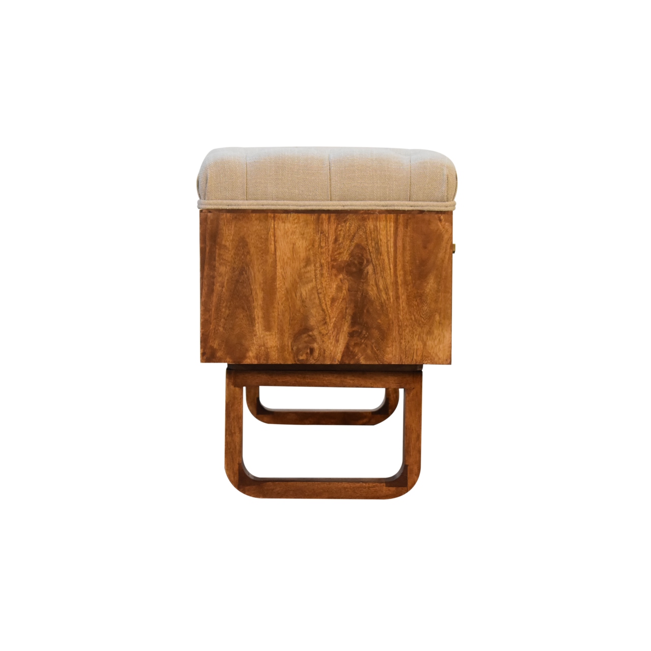 Solid Mango Wood Chestnut Finished Linen Upholstered 'U' Shaped Legs Diamond Bench - Image 8