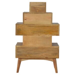 Solid Mango Wood Oak Finished 5 Drawer Tower Chest Cabinet - Image 7