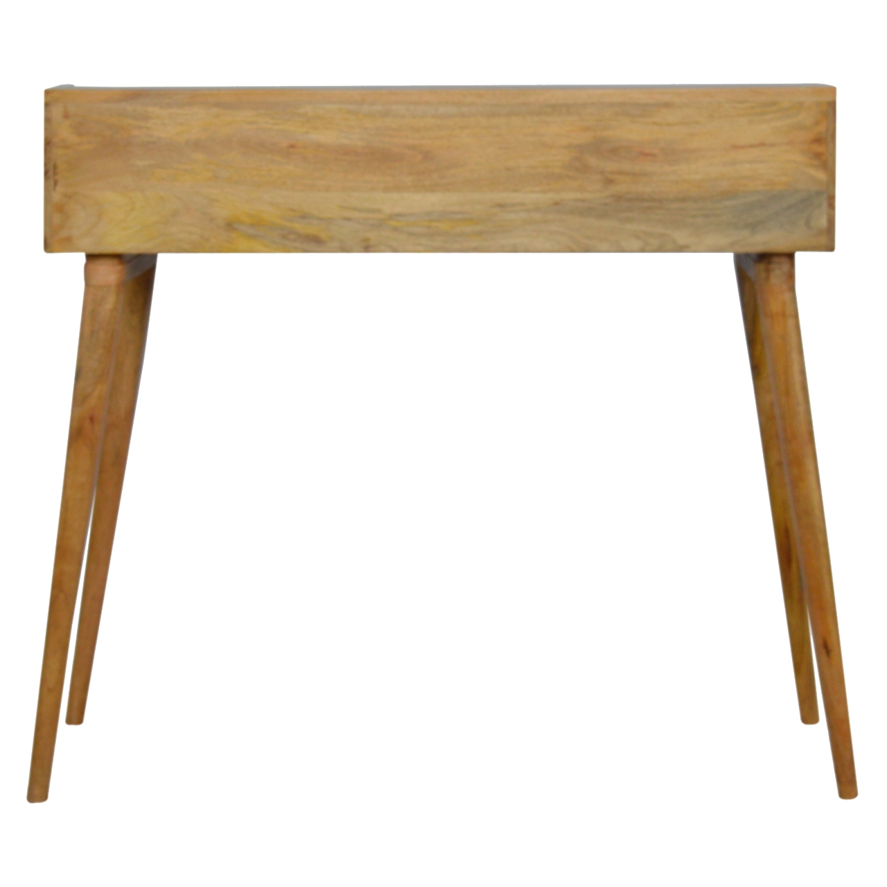 Solid Mango Wood Oak Finished Hand Painted Grey 3 Drawer Gallery Writing Desk - Image 9