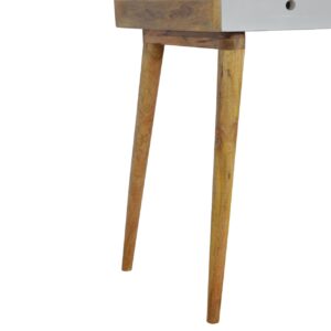 Solid Mango Wood Oak Finished Hand Painted Grey 3 Drawer Gallery Writing Desk