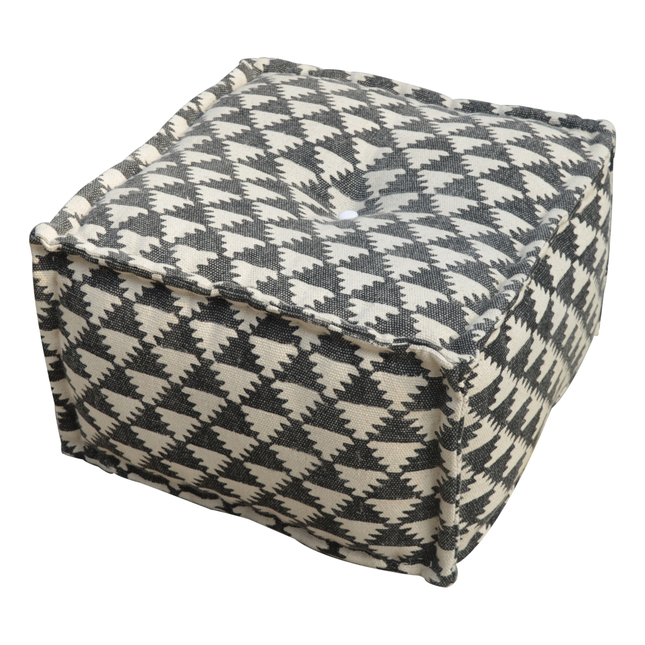 Solid Mango Wood Cotton & Jute Upholstered Durrie Pouffe - Image 3