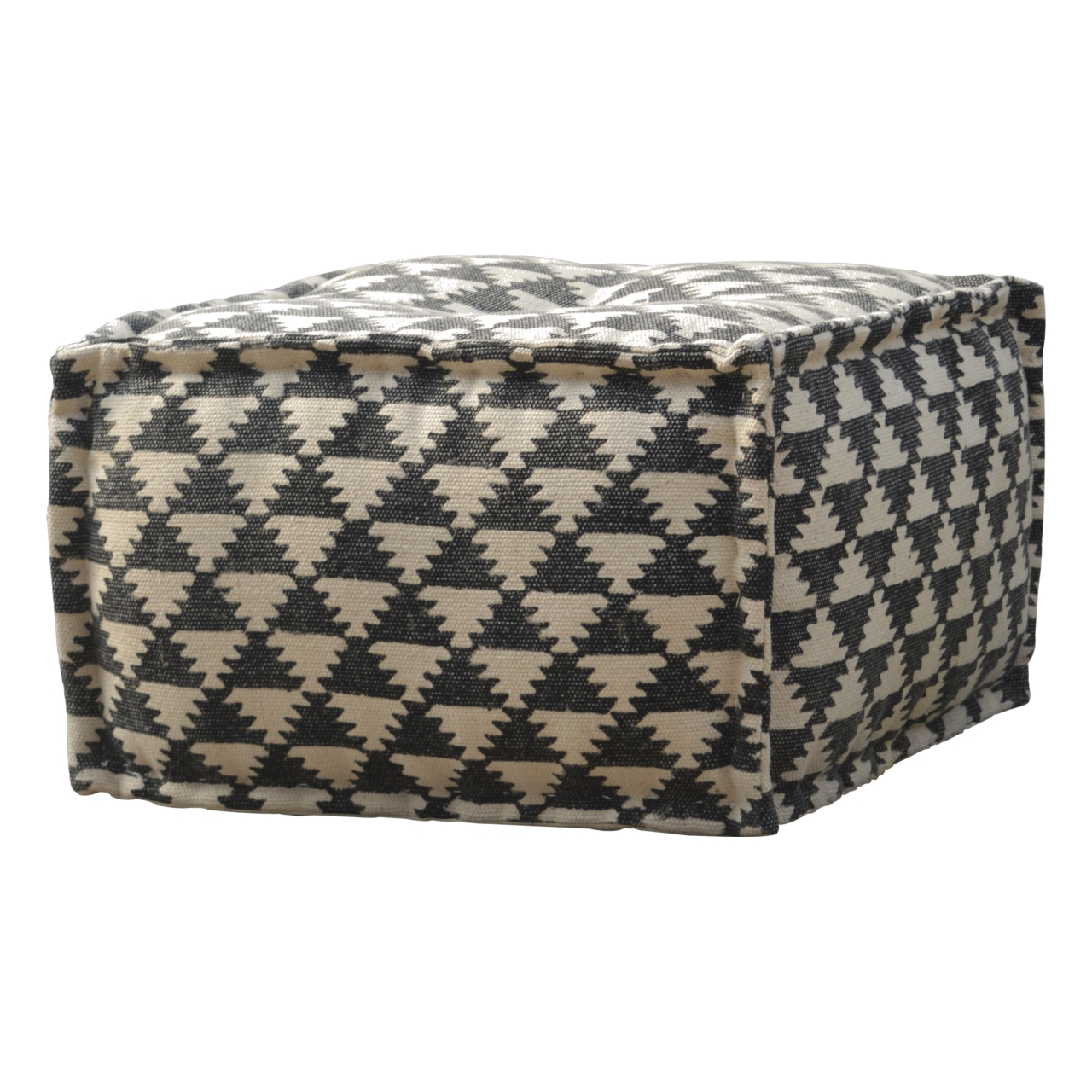 Solid Mango Wood Cotton & Jute Upholstered Durrie Pouffe