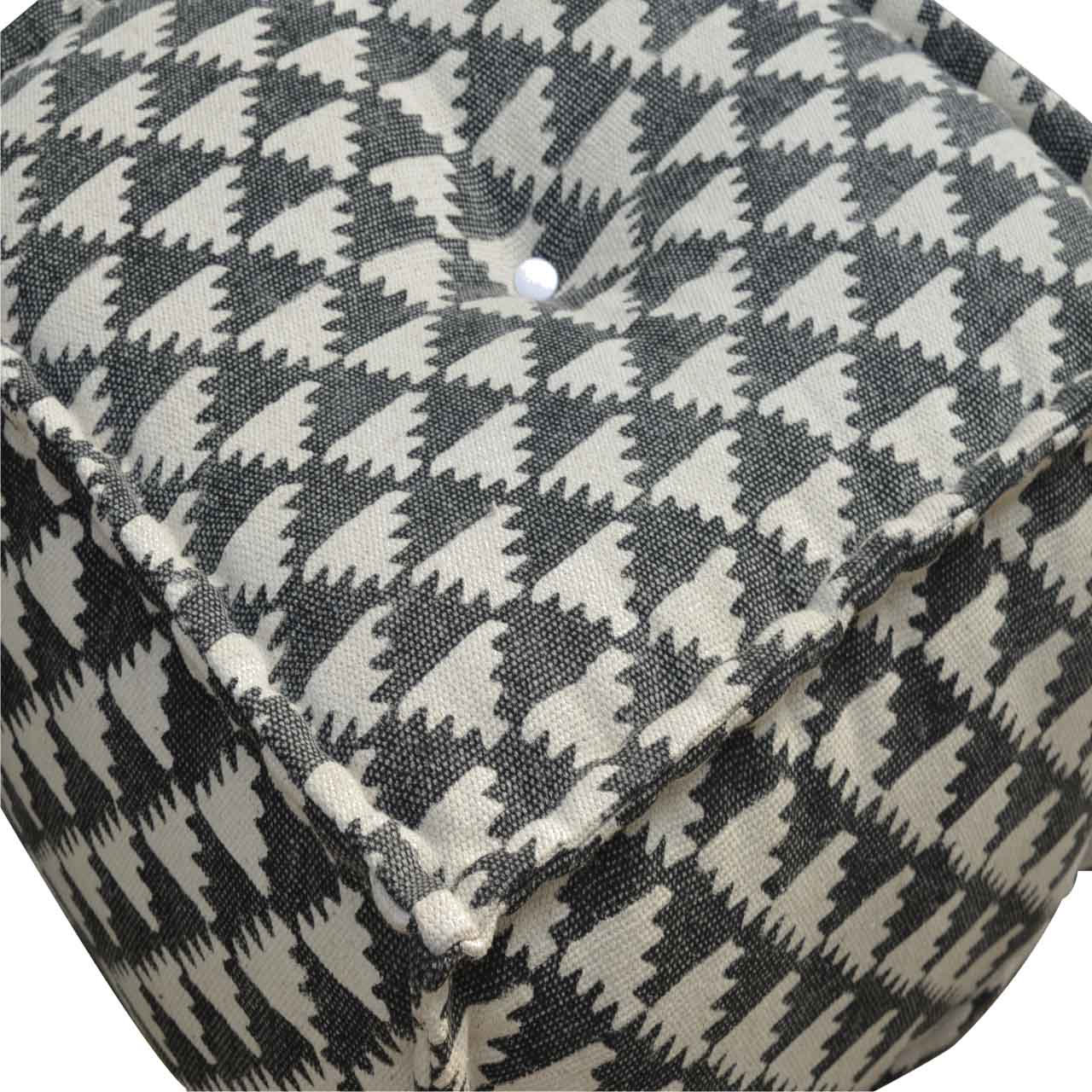 Solid Mango Wood Cotton & Jute Upholstered Durrie Pouffe - Image 9
