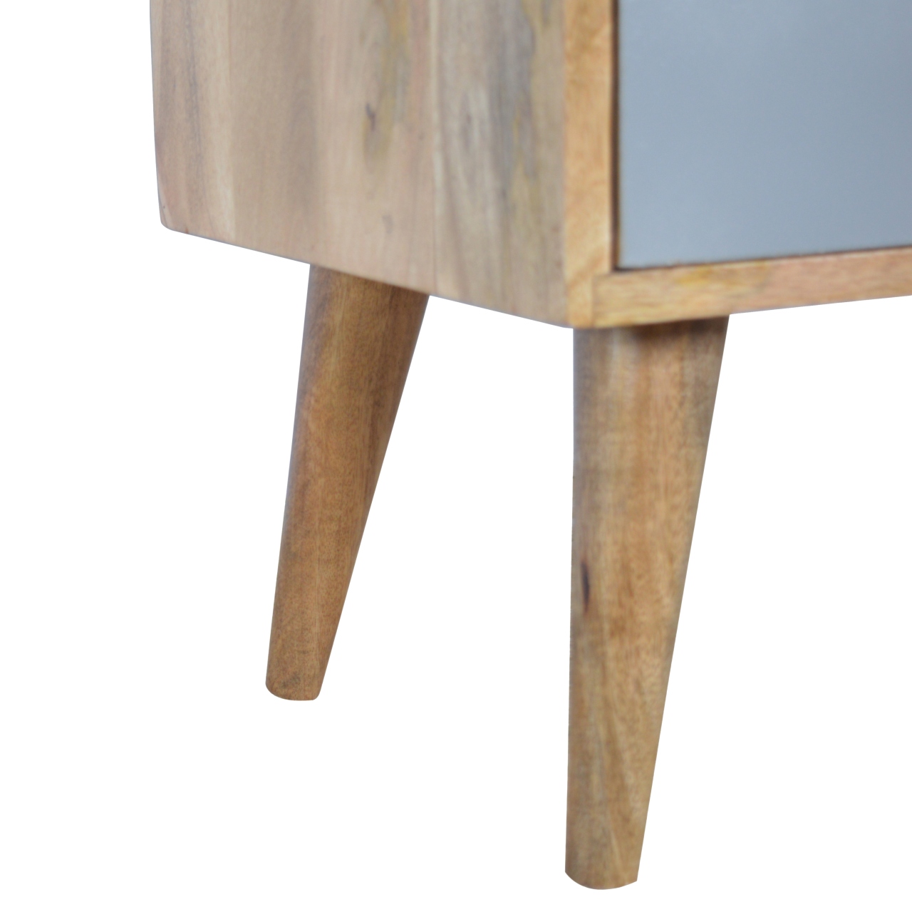 Solid Mango Wood Oak Finished & Hand Painted 3 Drawer Grey and White Bedside - Image 4