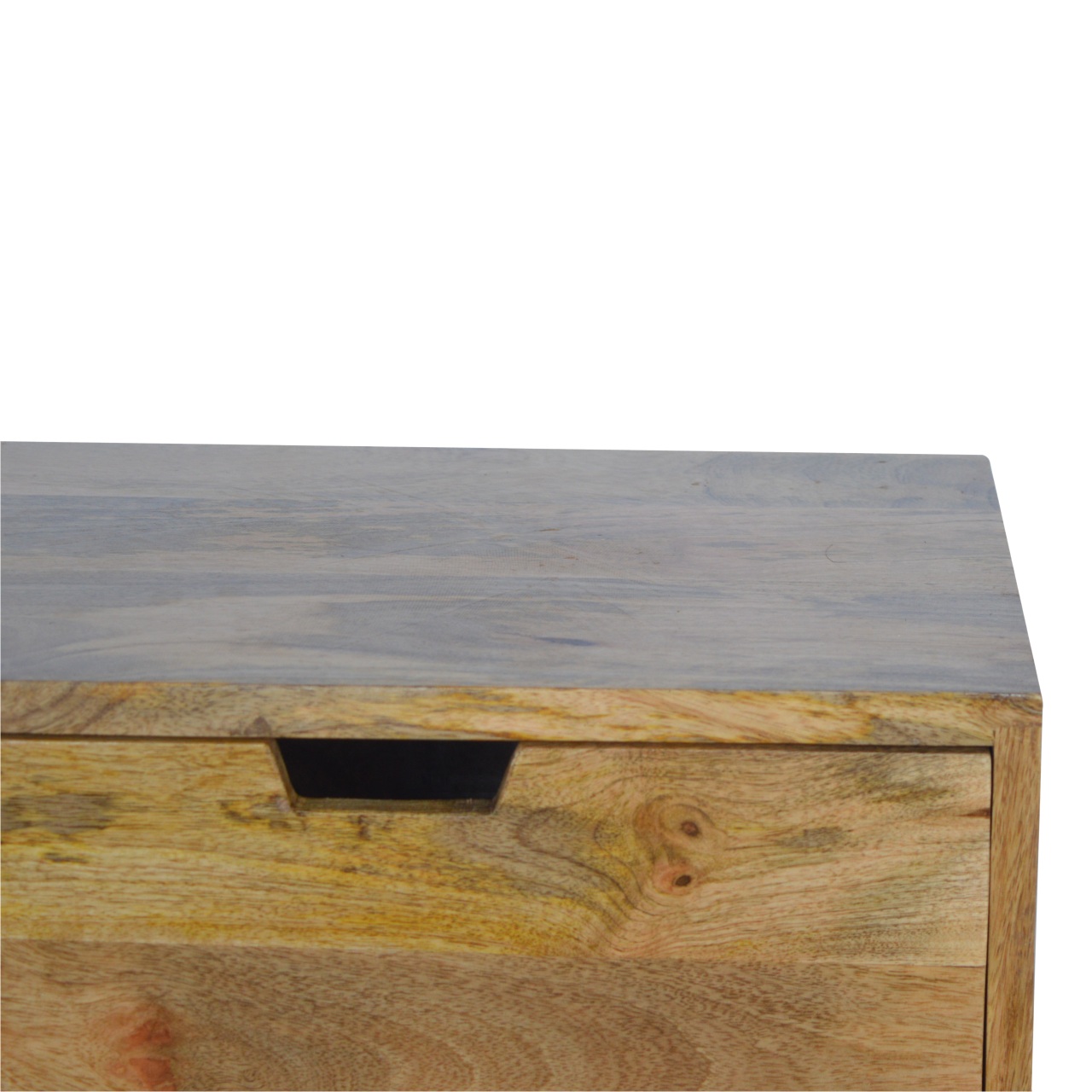 Solid Mango Wood Oak Finished & Hand Painted 3 Drawer Grey and White Bedside - Image 6