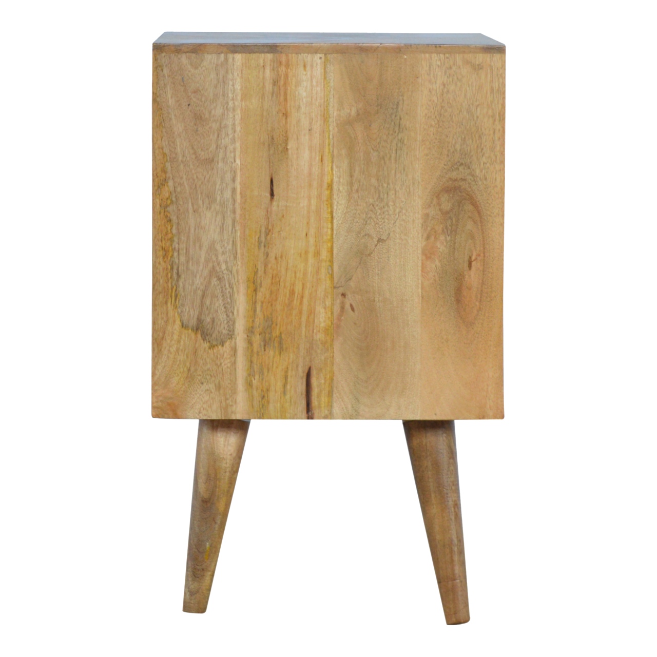 Solid Mango Wood Oak Finished & Hand Painted 3 Drawer Grey and White Bedside - Image 8