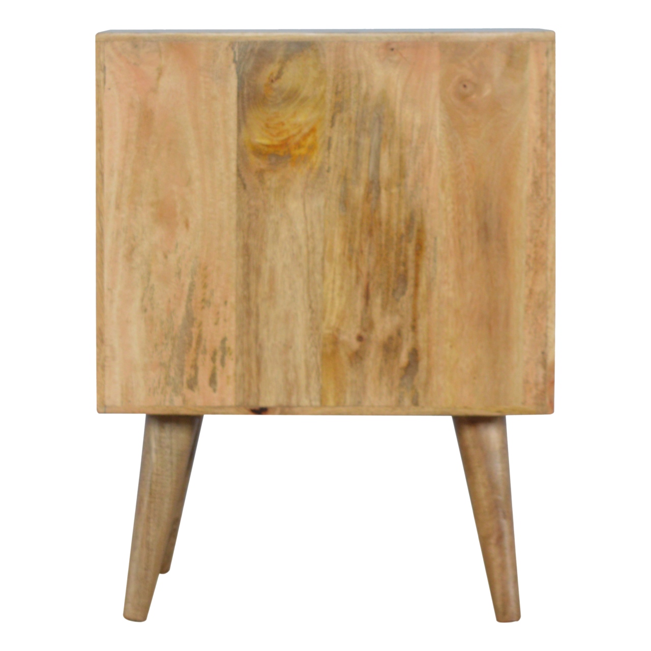 Solid Mango Wood Oak Finished & Hand Painted 3 Drawer Grey and White Bedside - Image 9