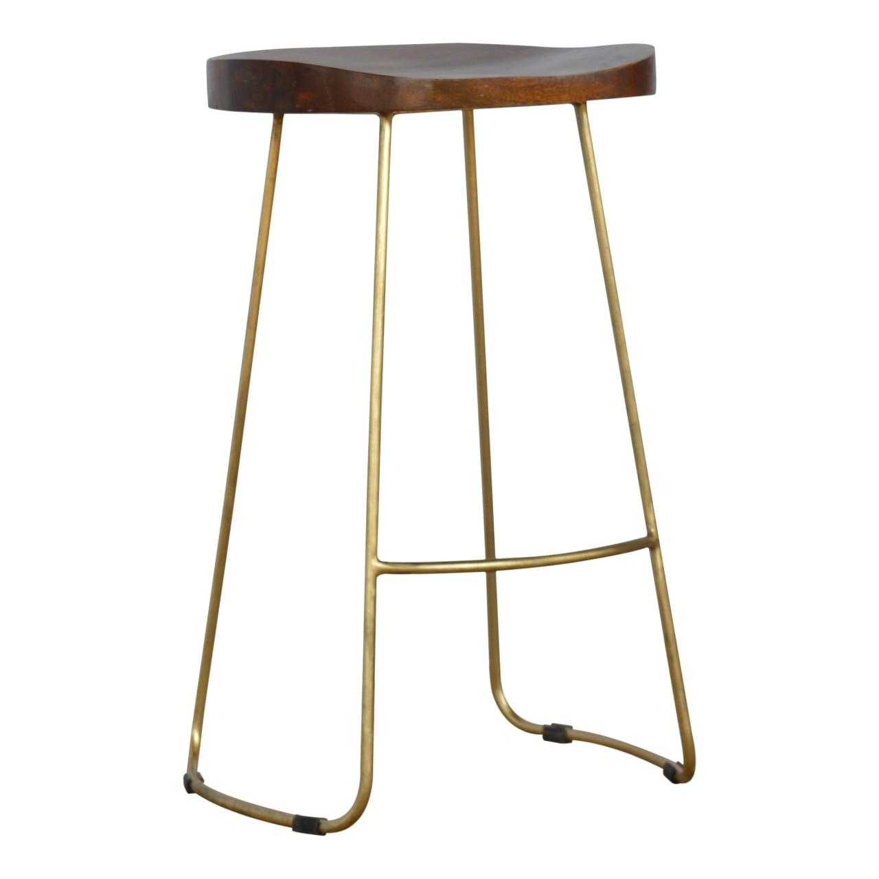 Solid Mango Wood Chestnut Finished Iron Based Gold Coloured Bar Stool - Image 2