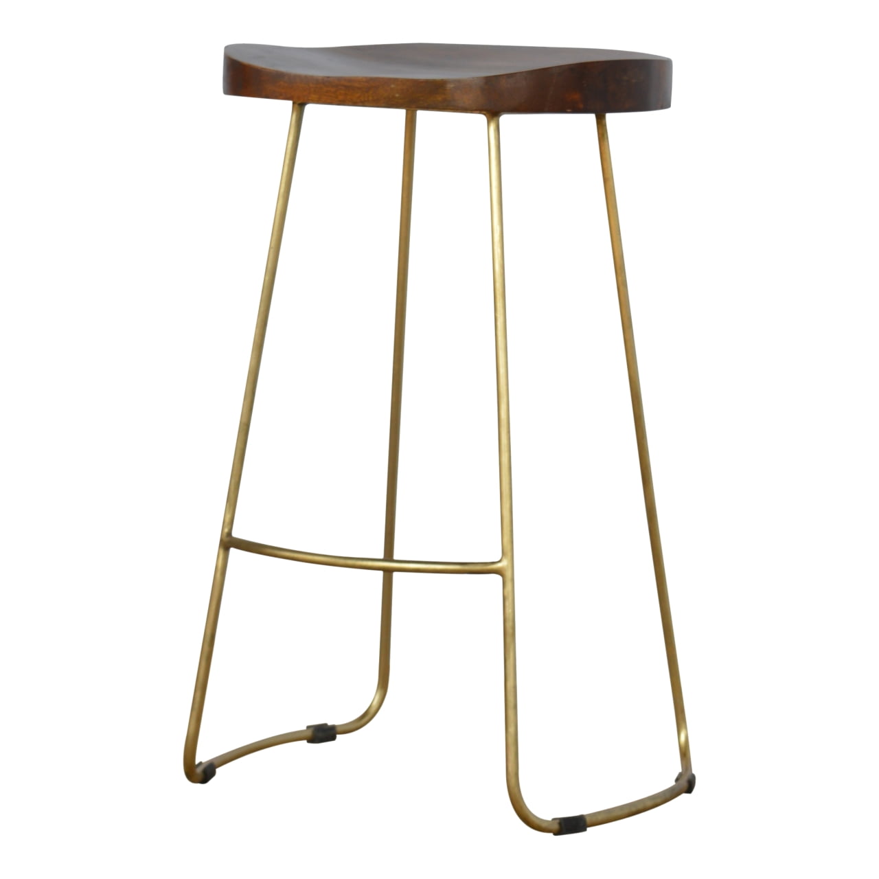 Solid Mango Wood Chestnut Finished Iron Based Gold Coloured Bar Stool - Image 3