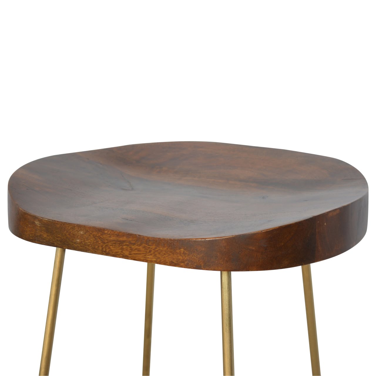 Solid Mango Wood Chestnut Finished Iron Based Gold Coloured Bar Stool - Image 4
