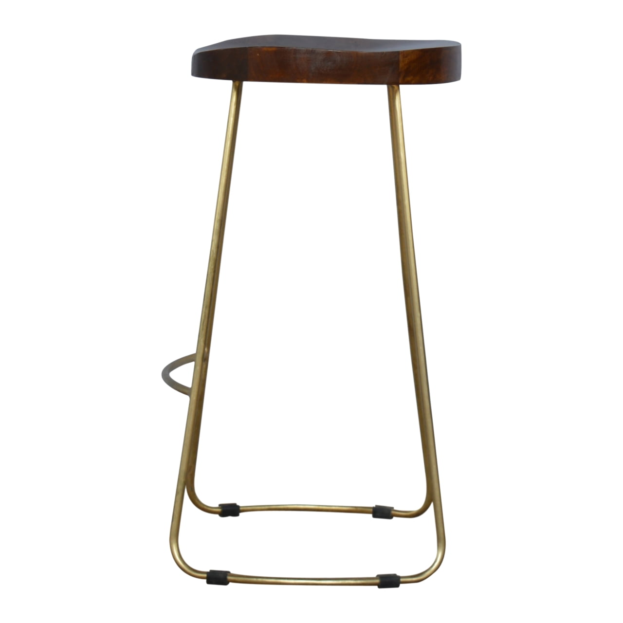 Solid Mango Wood Chestnut Finished Iron Based Gold Coloured Bar Stool - Image 7