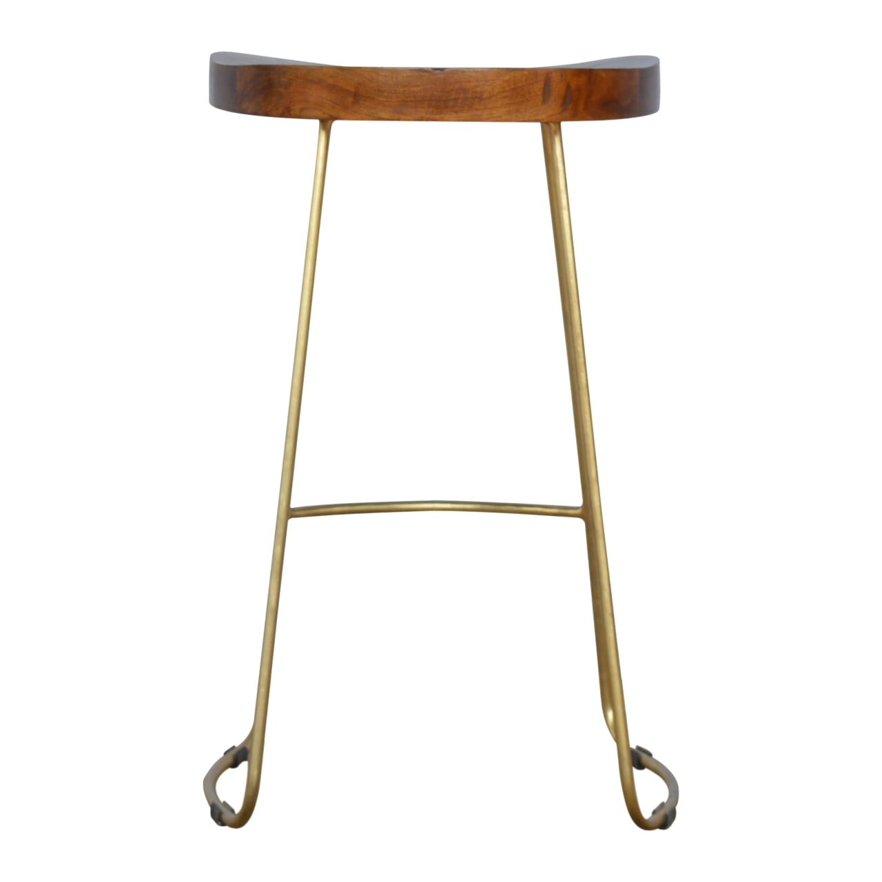 Solid Mango Wood Chestnut Finished Iron Based Gold Coloured Bar Stool - Image 8
