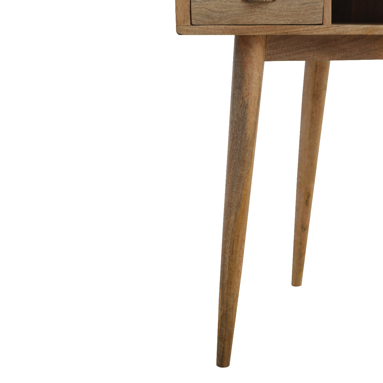 Solid Mango Wood Oak Finished 2 Drawers 1 Slot Corner Writing Desk - Image 7
