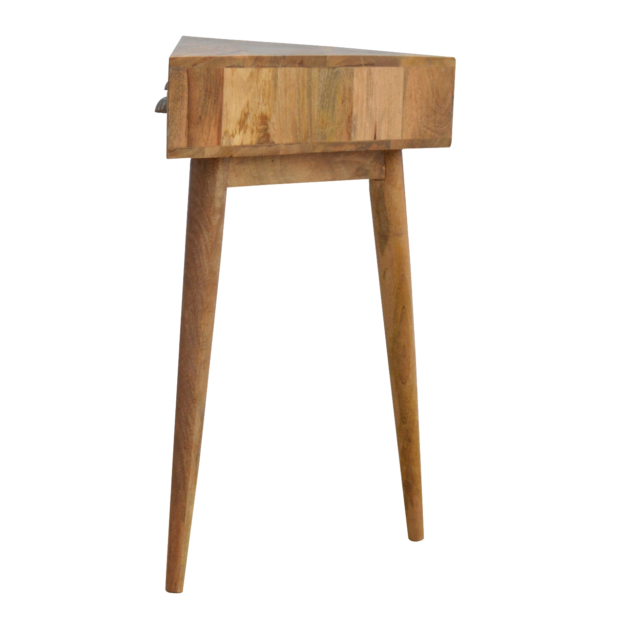Solid Mango Wood Oak Finished 2 Drawers 1 Slot Corner Writing Desk - Image 8