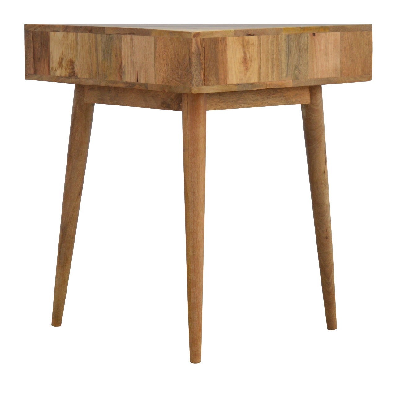 Solid Mango Wood Oak Finished 2 Drawers 1 Slot Corner Writing Desk - Image 9