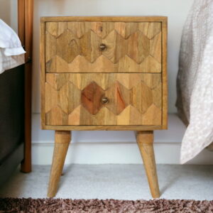 Solid Mango Wood Oak Finished 2 Drawer Pineapple Bedside