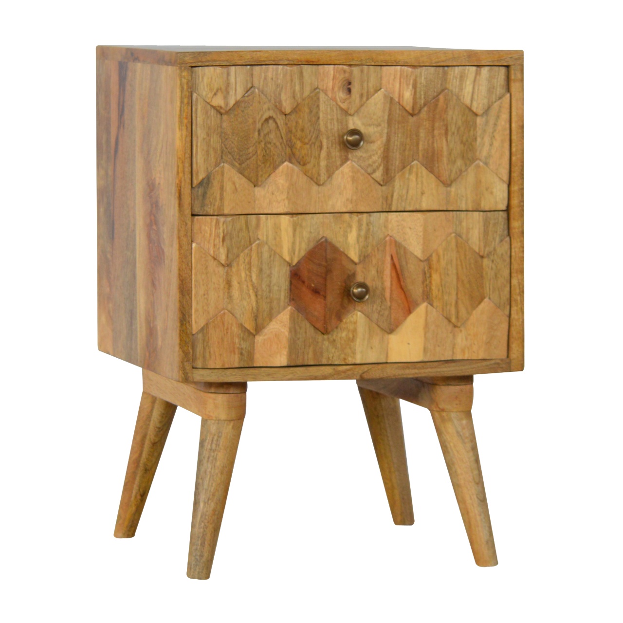 Solid Mango Wood Oak Finished 2 Drawer Pineapple Bedside - Image 2