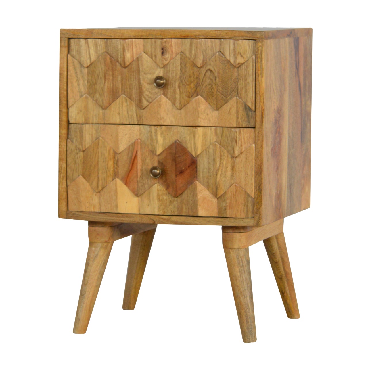 Solid Mango Wood Oak Finished 2 Drawer Pineapple Bedside - Image 3