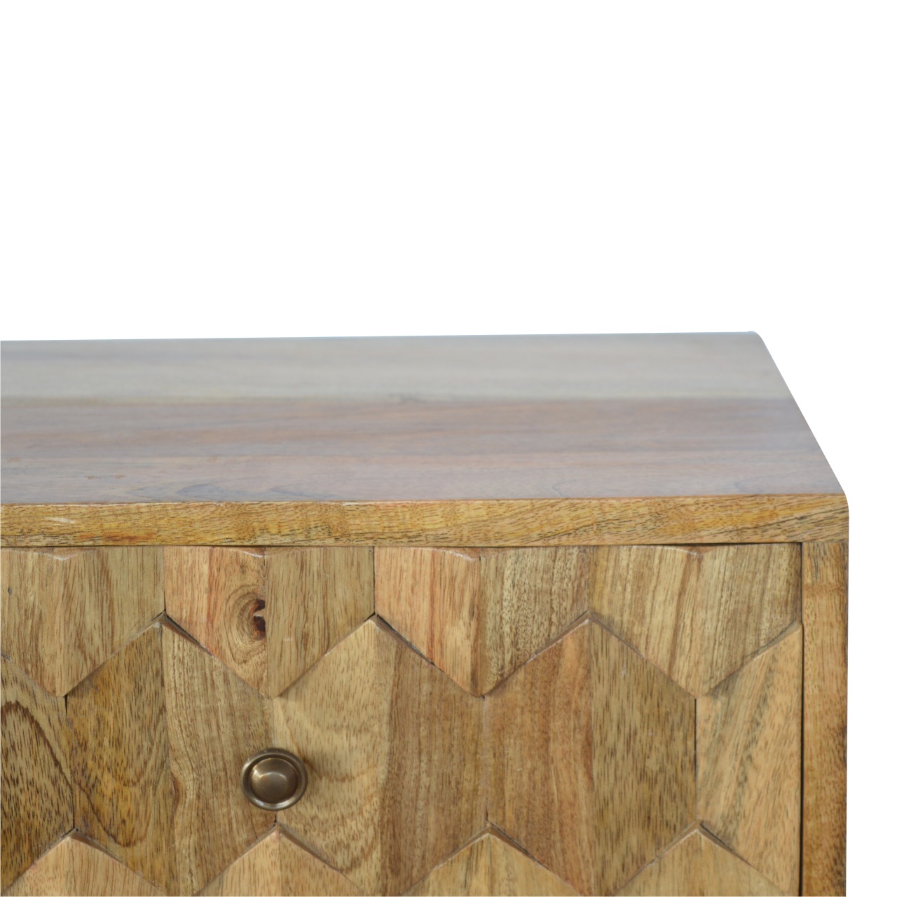 Solid Mango Wood Oak Finished 2 Drawer Pineapple Bedside - Image 4