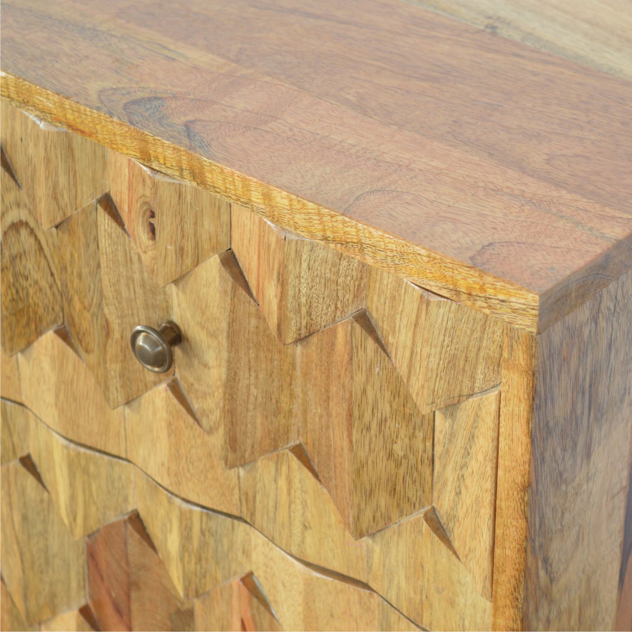 Solid Mango Wood Oak Finished 2 Drawer Pineapple Bedside - Image 5