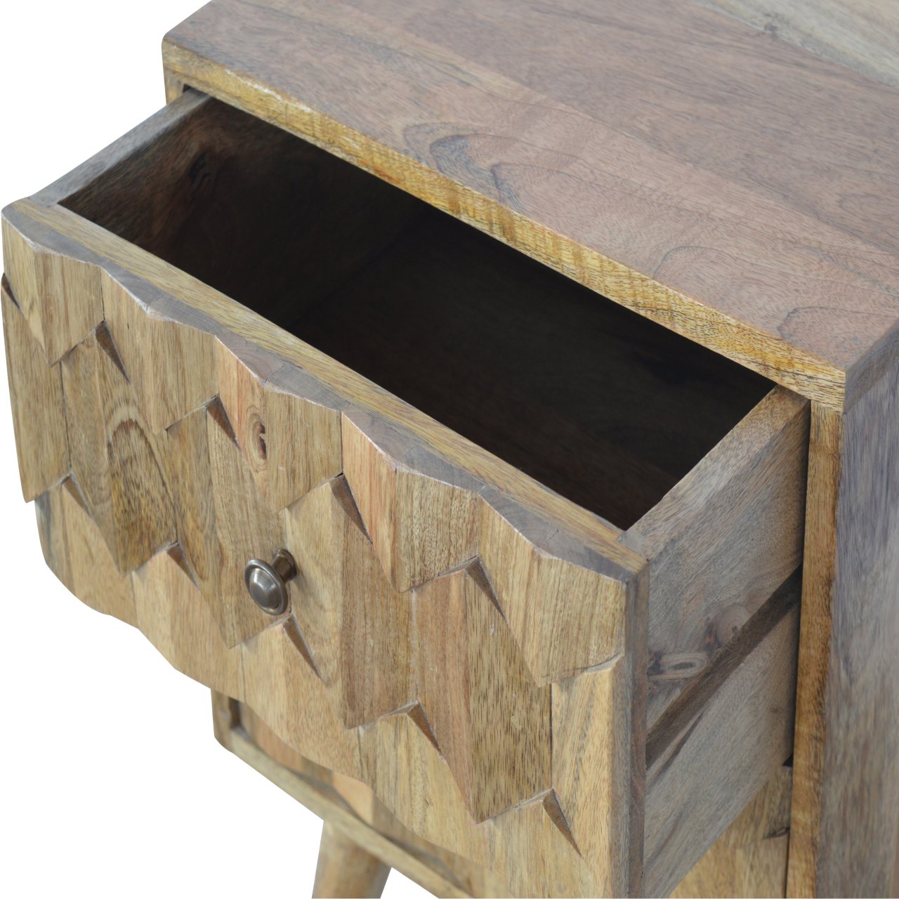 Solid Mango Wood Oak Finished 2 Drawer Pineapple Bedside - Image 6
