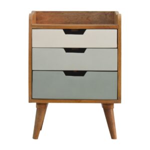 Solid Mango Wood Oak Finish 3 Drawer Hand Painted Green Gradient Bedside