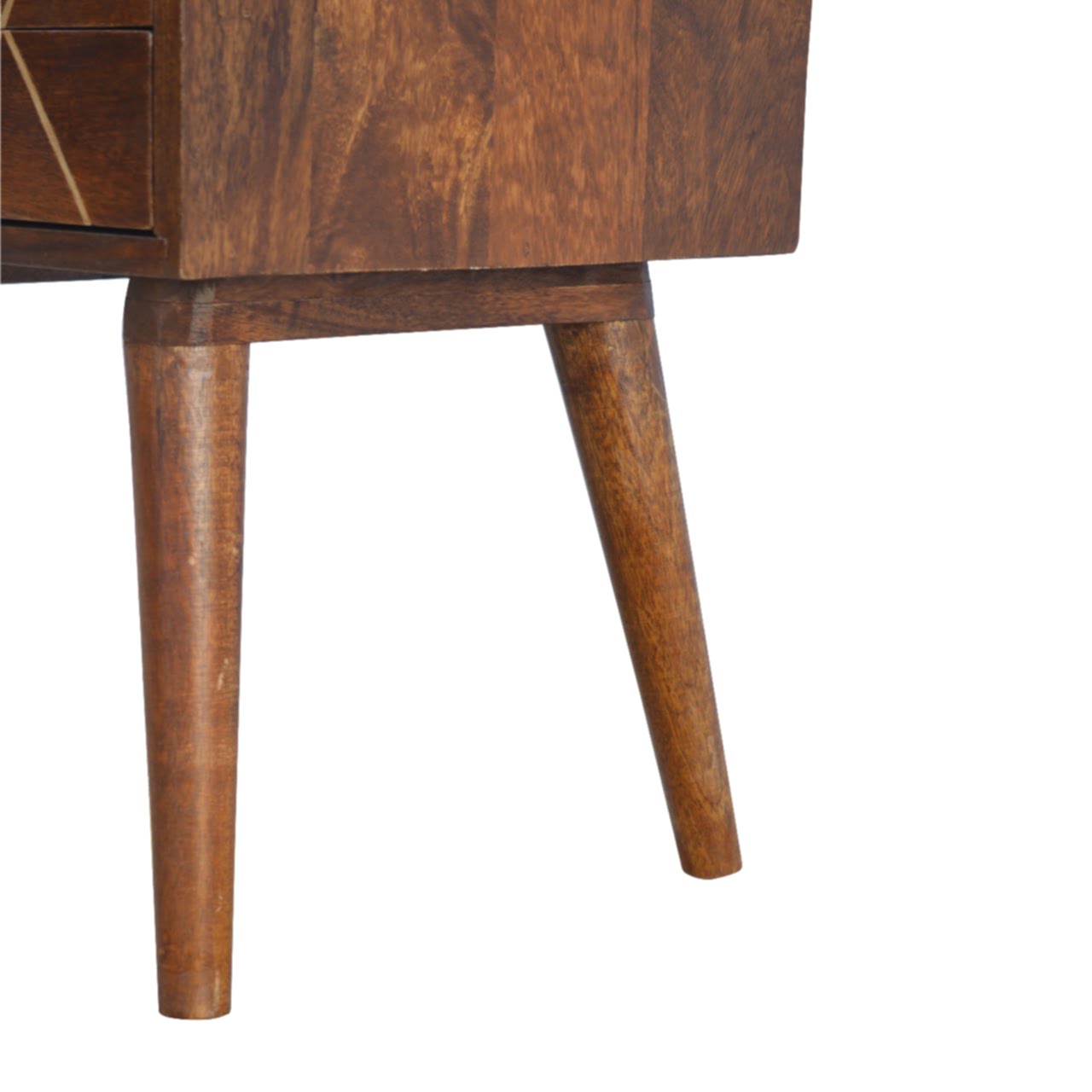 Solid Chestnut Finished Mango Wood Two Drawer Brass Inlay Cabinet1 - Image 6