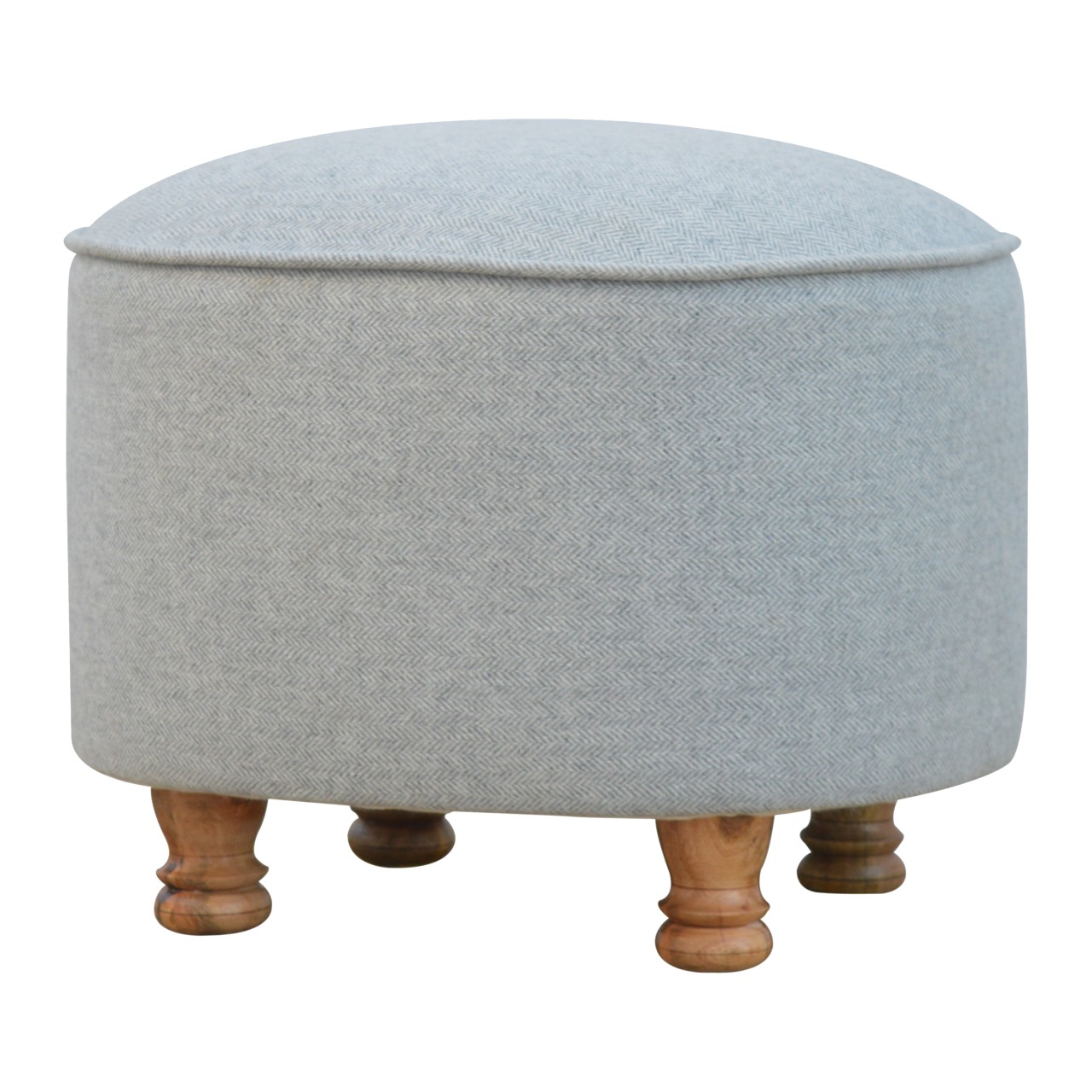 Solid Mango Wood Light Grey Tweed Upholstered Oval Footstool - Image 2