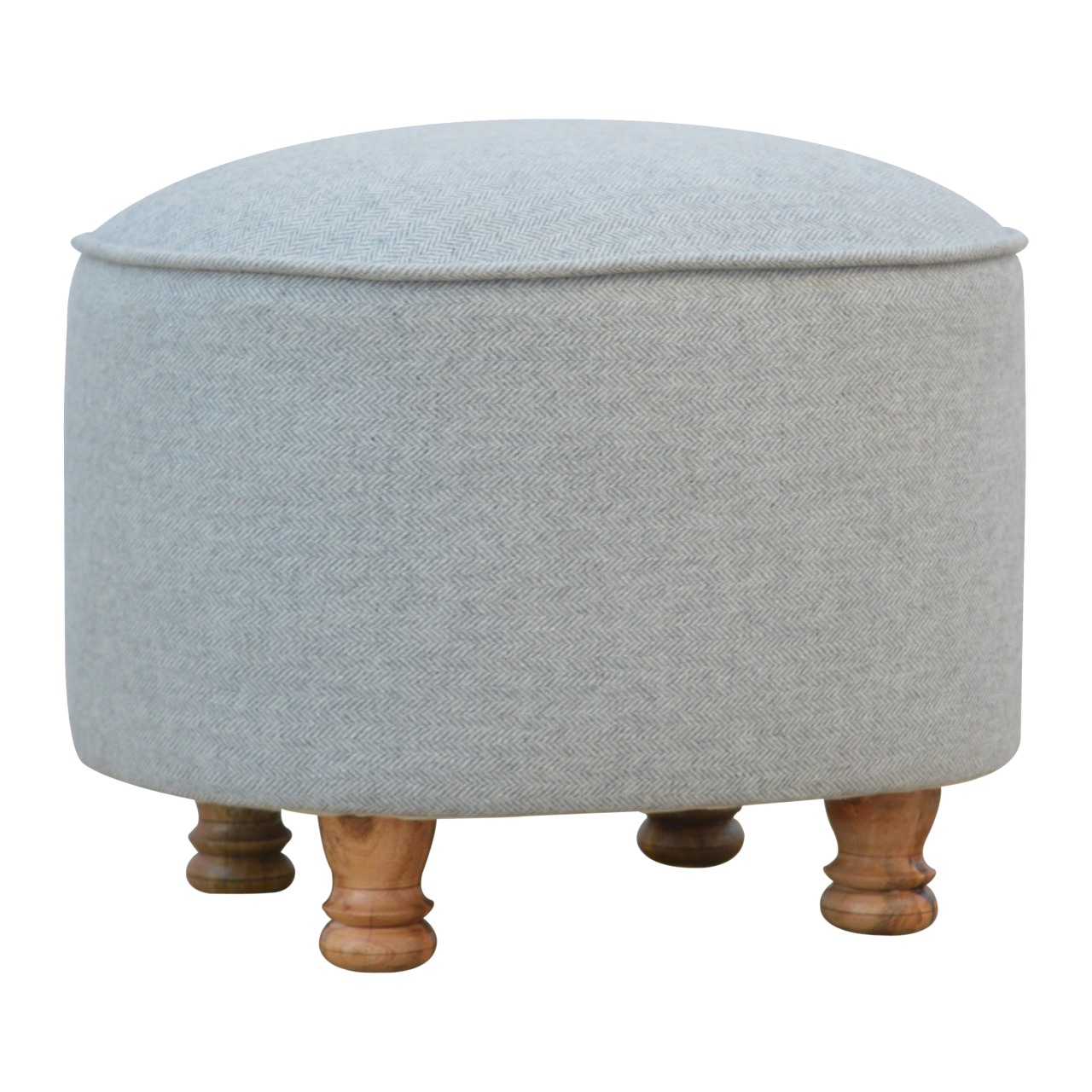 Solid Mango Wood Light Grey Tweed Upholstered Oval Footstool - Image 8