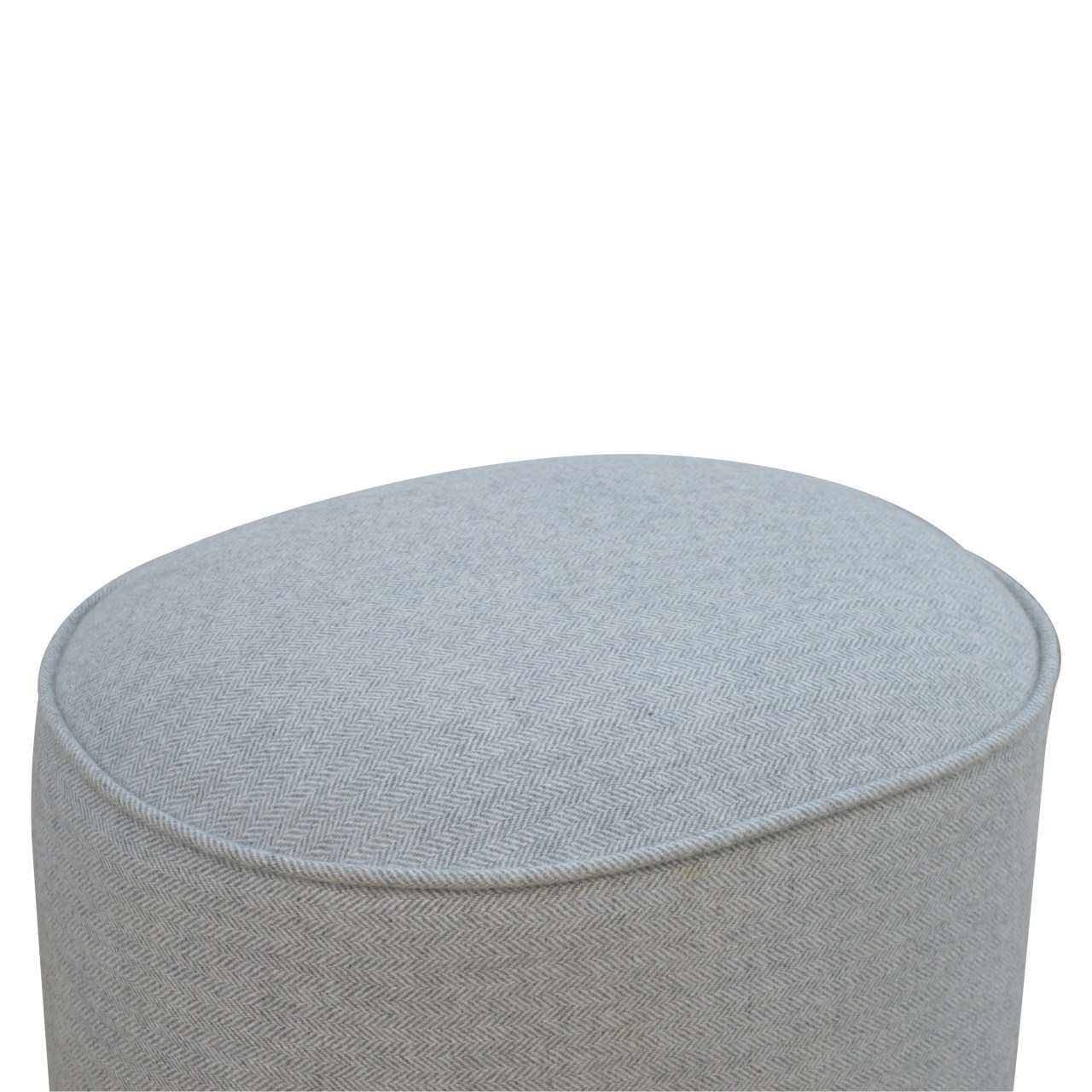 Solid Mango Wood Light Grey Tweed Upholstered Oval Footstool - Image 4