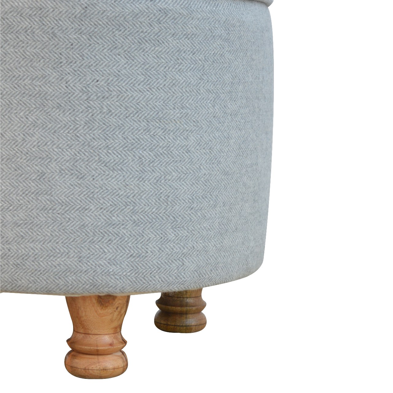 Solid Mango Wood Light Grey Tweed Upholstered Oval Footstool - Image 6