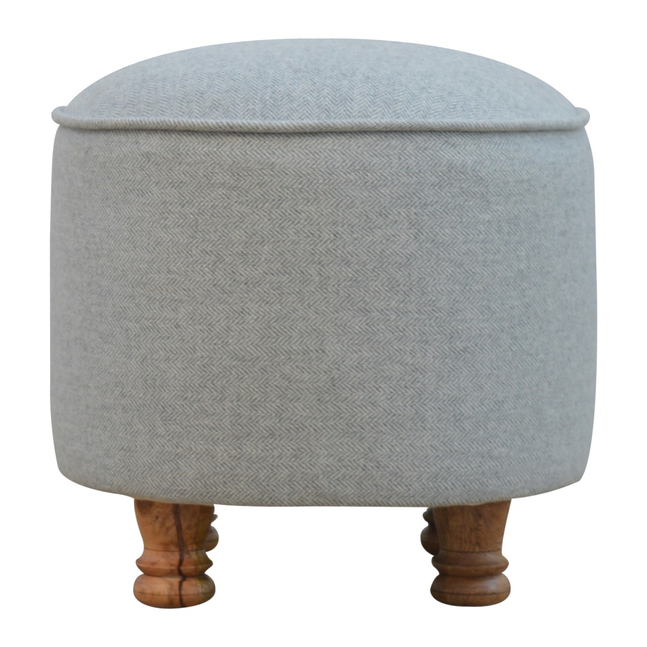 Solid Mango Wood Light Grey Tweed Upholstered Oval Footstool - Image 7