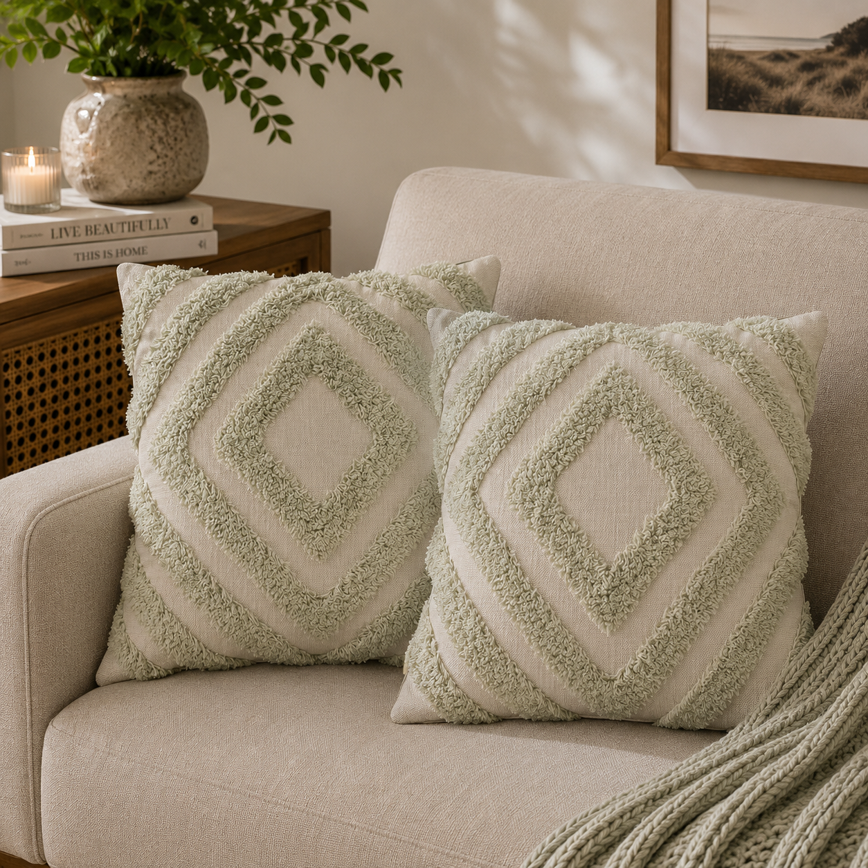Solid Mango Wood Set of 2 Set of 2 Diamond Cushions