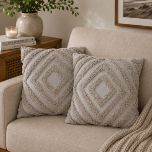 Solid Mango Wood Set of 2 Grey Diamond Cushions