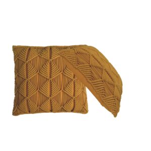 Solid Mango Wood Esmi Textured Cushion Set of 2 Mustard Coloured