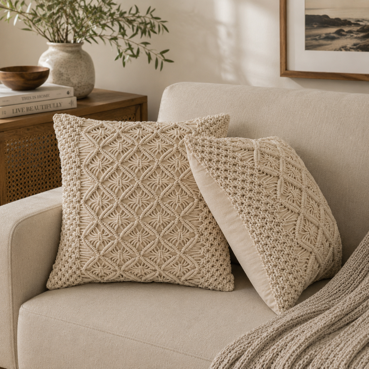 Solid Mango Wood Set of 2 Cream Lira Cushions