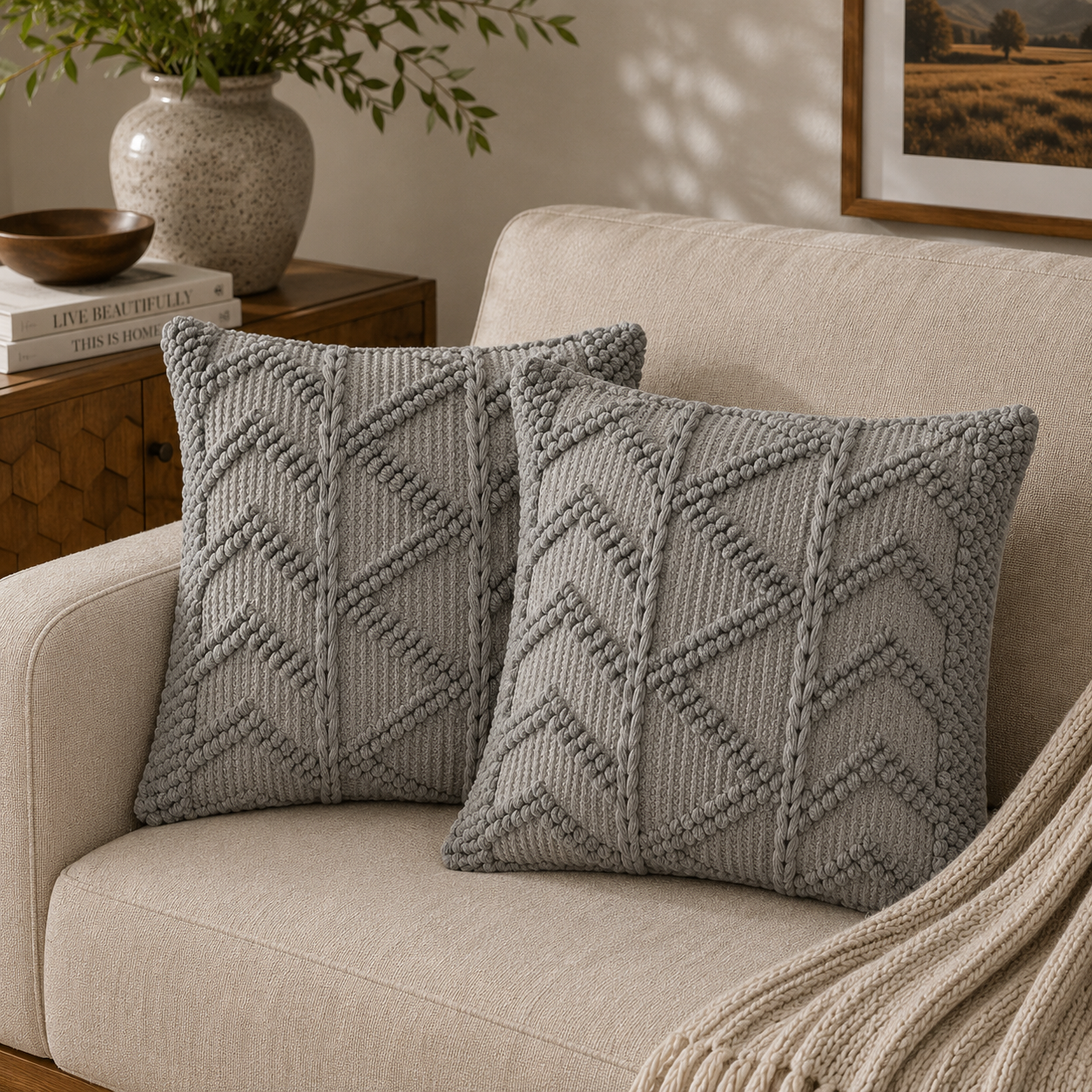 Solid Mango Wood Set of 2 Grey Alda Cushions