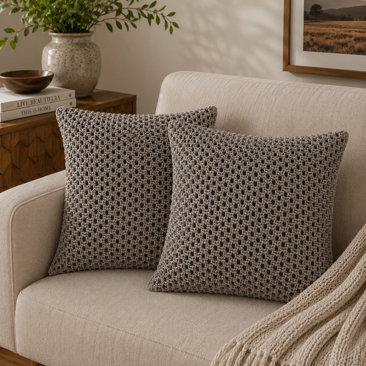Solid Mango Wood Set of 2 Grey Myra Cushions