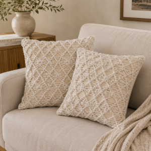 Solid Mango Wood Set of 2 Maura Natural White Cushions