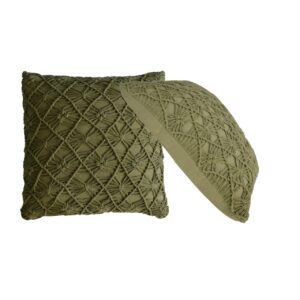 Solid Mango Wood Set of 2 Green Cotton Maura Filled Cushions