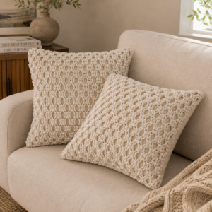 Solid Mango Wood Set of 2 Myra Natural White Cotton Blended Cushions
