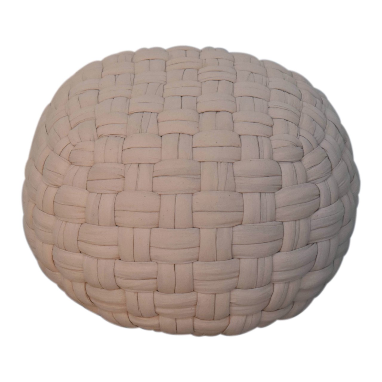 Solid Mango Wood Cream Basket Weave Tube Pouffe - Image 2